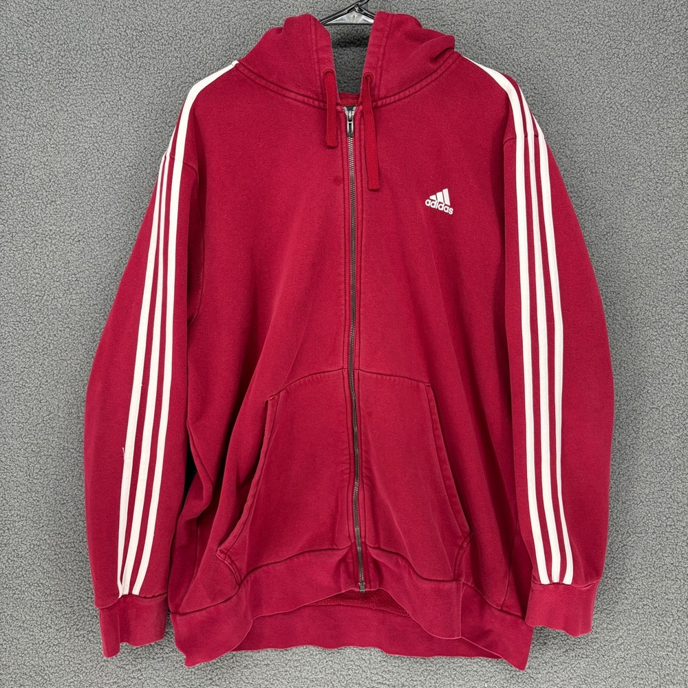 Adidas Mens Essentials 3-Stripes Full Zip Hoodie Red White CD8728 Size XL